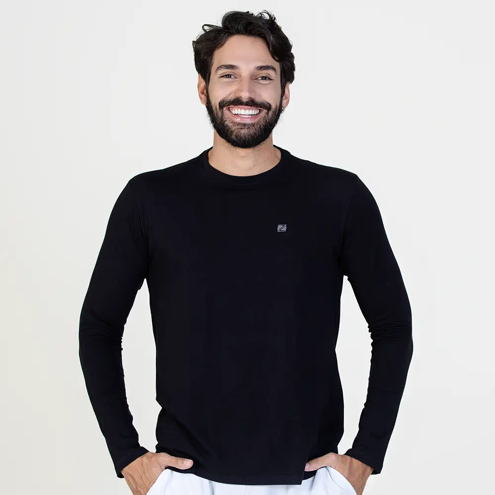 Camiseta Casual Comfort Manga Longa Zeiq Preta