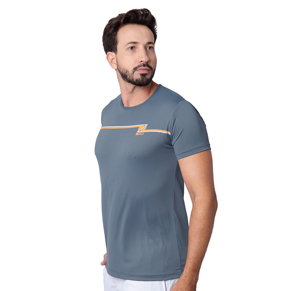 Camiseta Esportiva Slim Zeiq Cinza - Logo Laranja