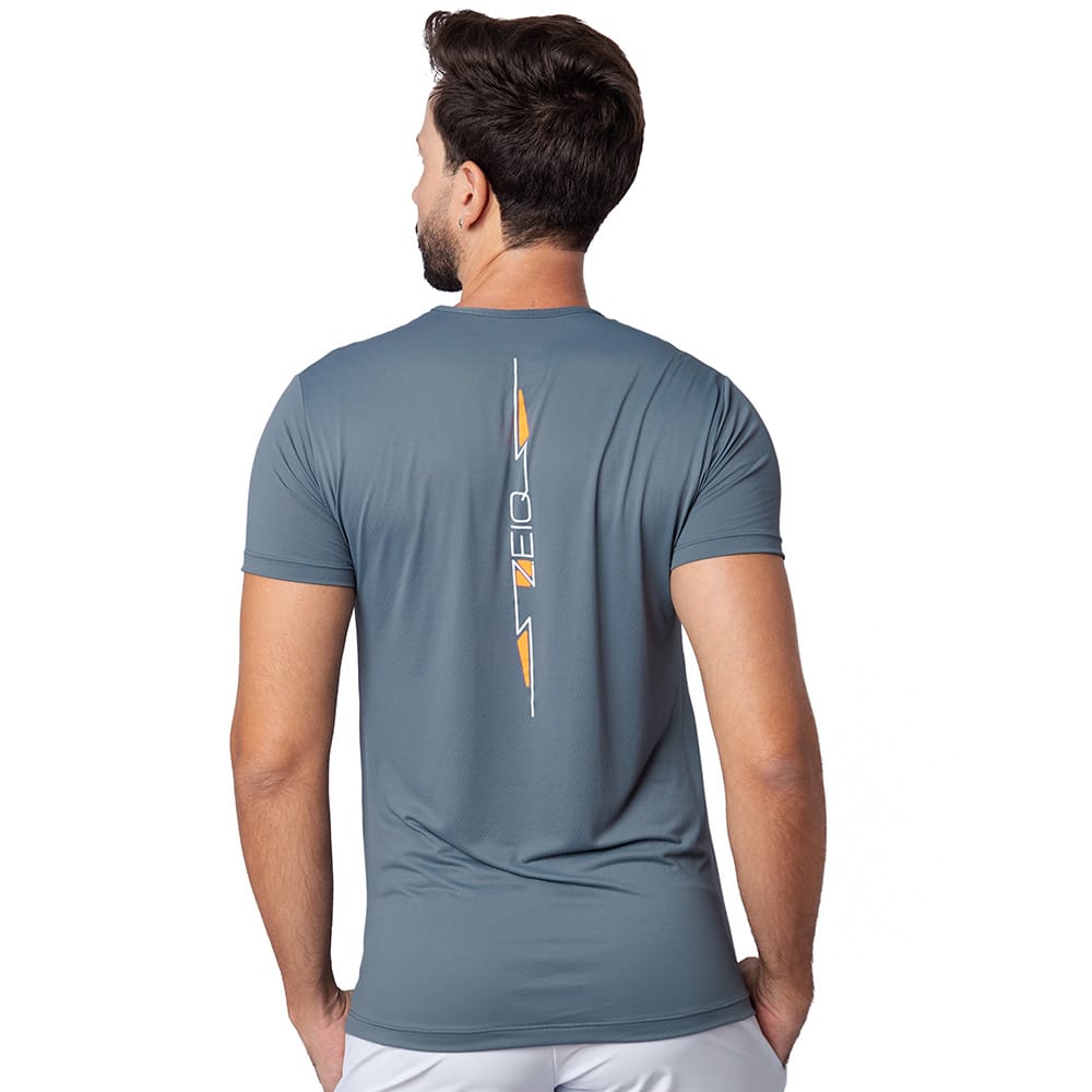 Camiseta Esportiva Slim Zeiq Cinza - Logo Laranja