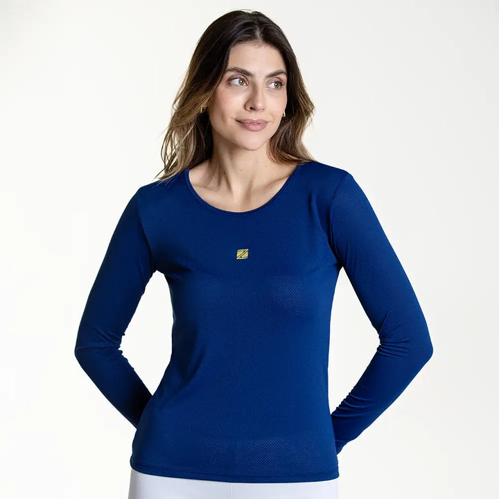 Baby Look Dry Manga Longa Zeiq Azul Marinho
