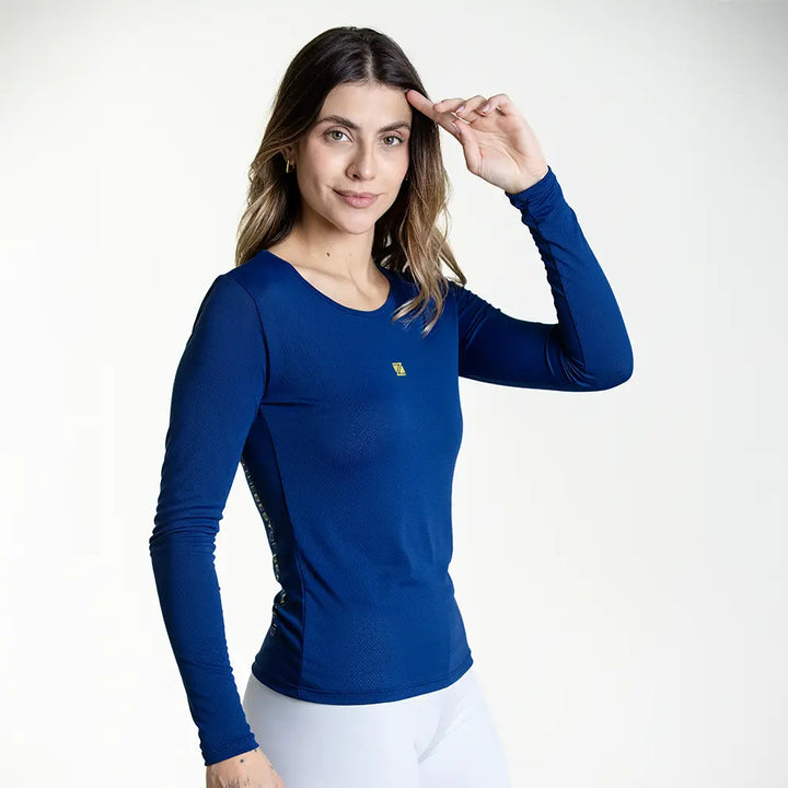 Baby Look Dry Manga Longa Zeiq Azul Marinho