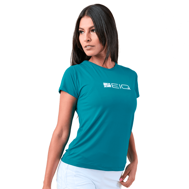 Baby Look Zeiq Verde Petróleo - Logo Branco