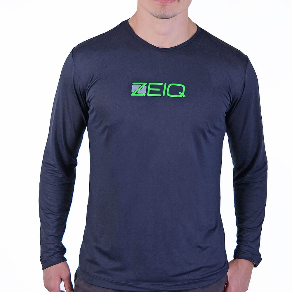 Camiseta Esportiva Manga Longa Zeiq Preta - Logo Verde e Cinza