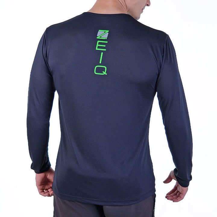 Camiseta Esportiva Manga Longa Zeiq Preta - Logo Verde e Cinza