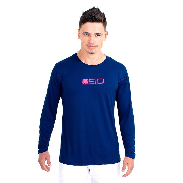 Camiseta Esportiva Manga Longa Zeiq Azul Marinho - Logo Rosa