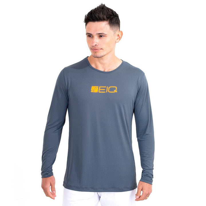 Camiseta Esportiva Manga Longa Zeiq Cinza - Logo Laranja