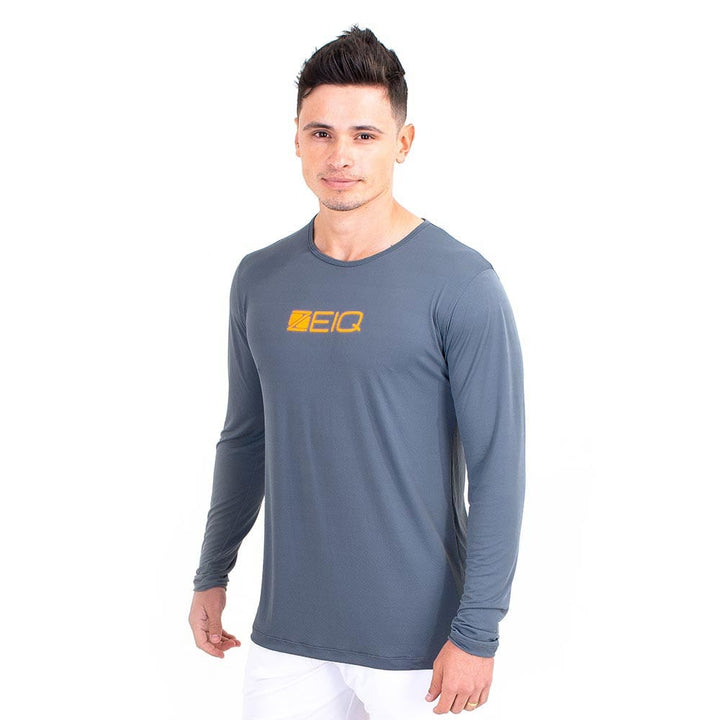Camiseta Esportiva Manga Longa Zeiq Cinza - Logo Laranja