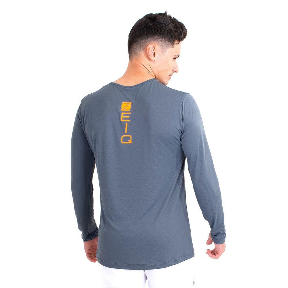 Camiseta Esportiva Manga Longa Zeiq Cinza - Logo Laranja