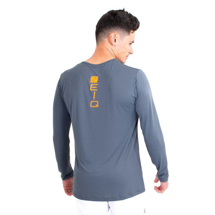 Camiseta Esportiva Manga Longa Zeiq Cinza - Logo Laranja