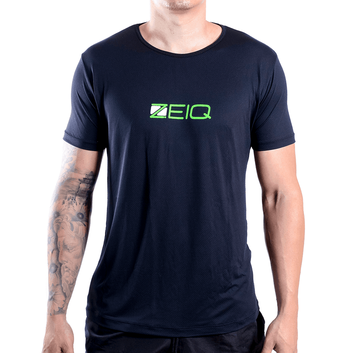 Camiseta Esportiva Slim Zeiq Preta - Logo Verde e Branco