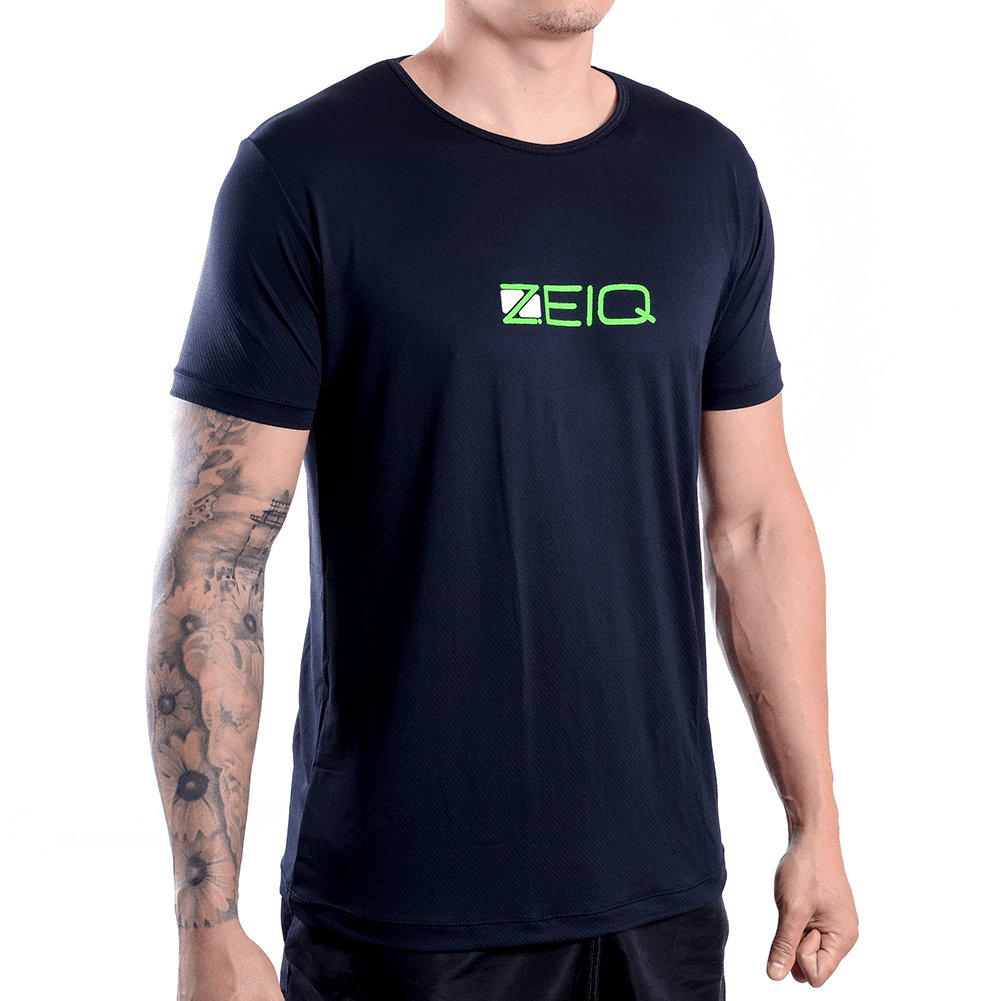 Camiseta Esportiva Slim Zeiq Preta - Logo Verde e Branco