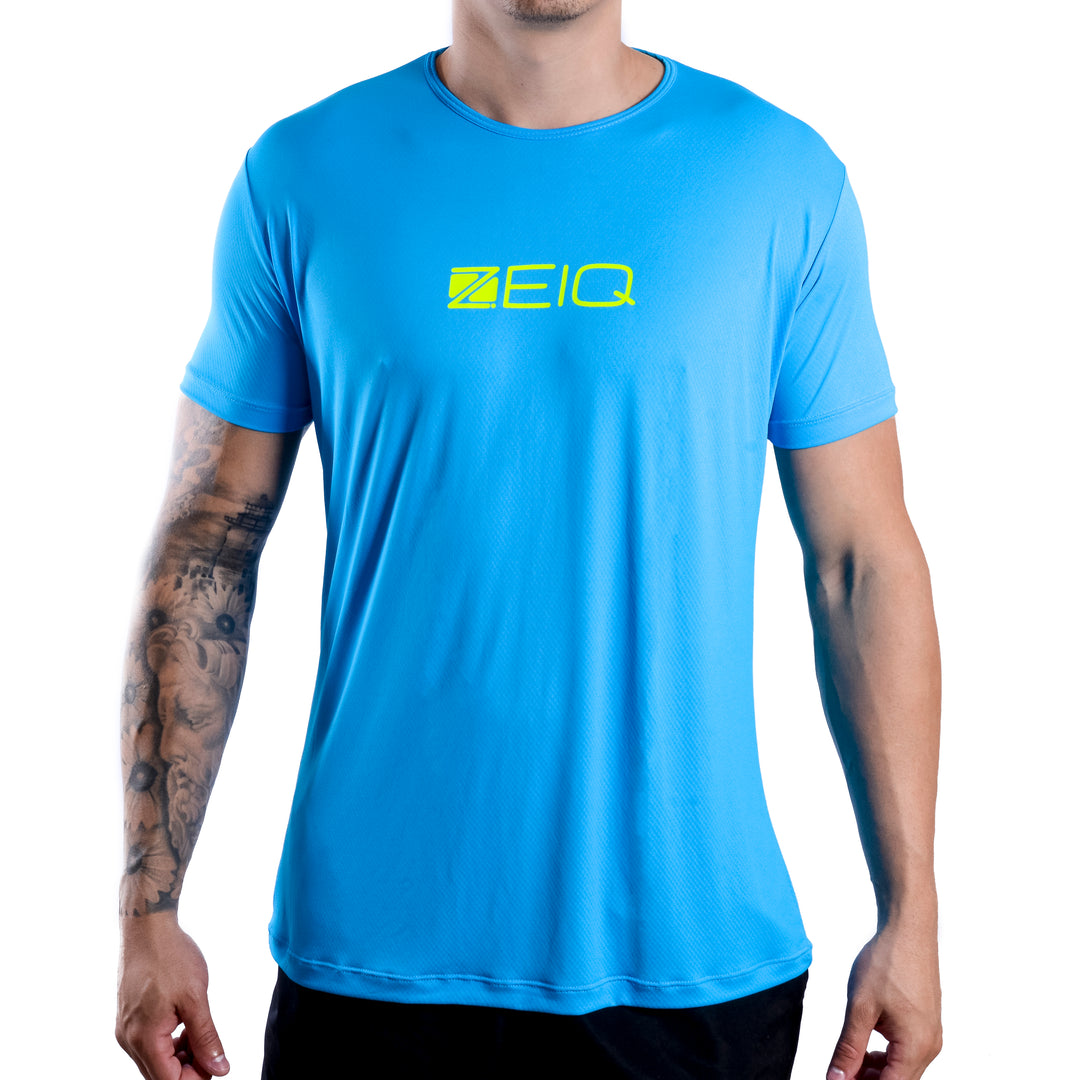 Camiseta Esportiva Slim Zeiq Azul - Logo Amarelo