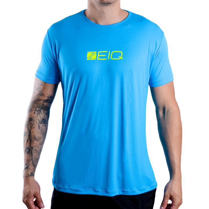 Camiseta Esportiva Slim Zeiq Azul - Logo Amarelo