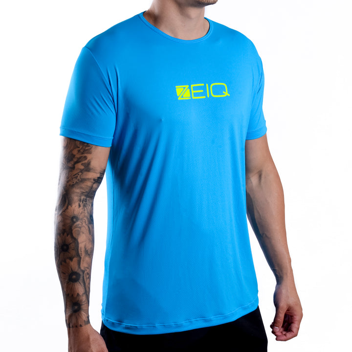 Camiseta Esportiva Slim Zeiq Azul - Logo Amarelo