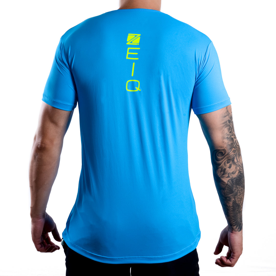 Camiseta Esportiva Slim Zeiq Azul - Logo Amarelo