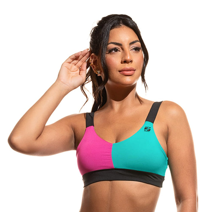 Top Duo Zeiq Verde Água, Rosa e Preto