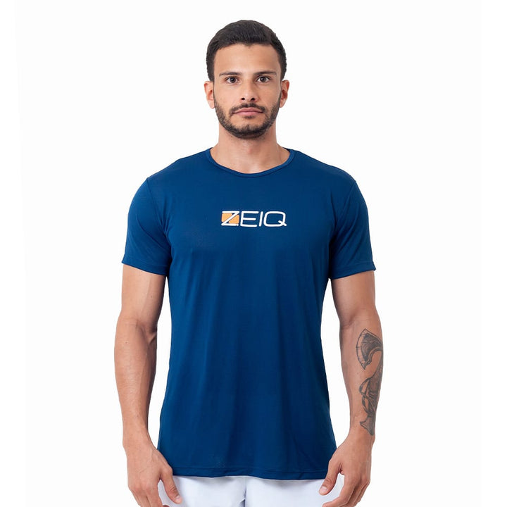 Camiseta Esportiva Slim Dry Zeiq Azul Marinho - Logo Branco e Laranja