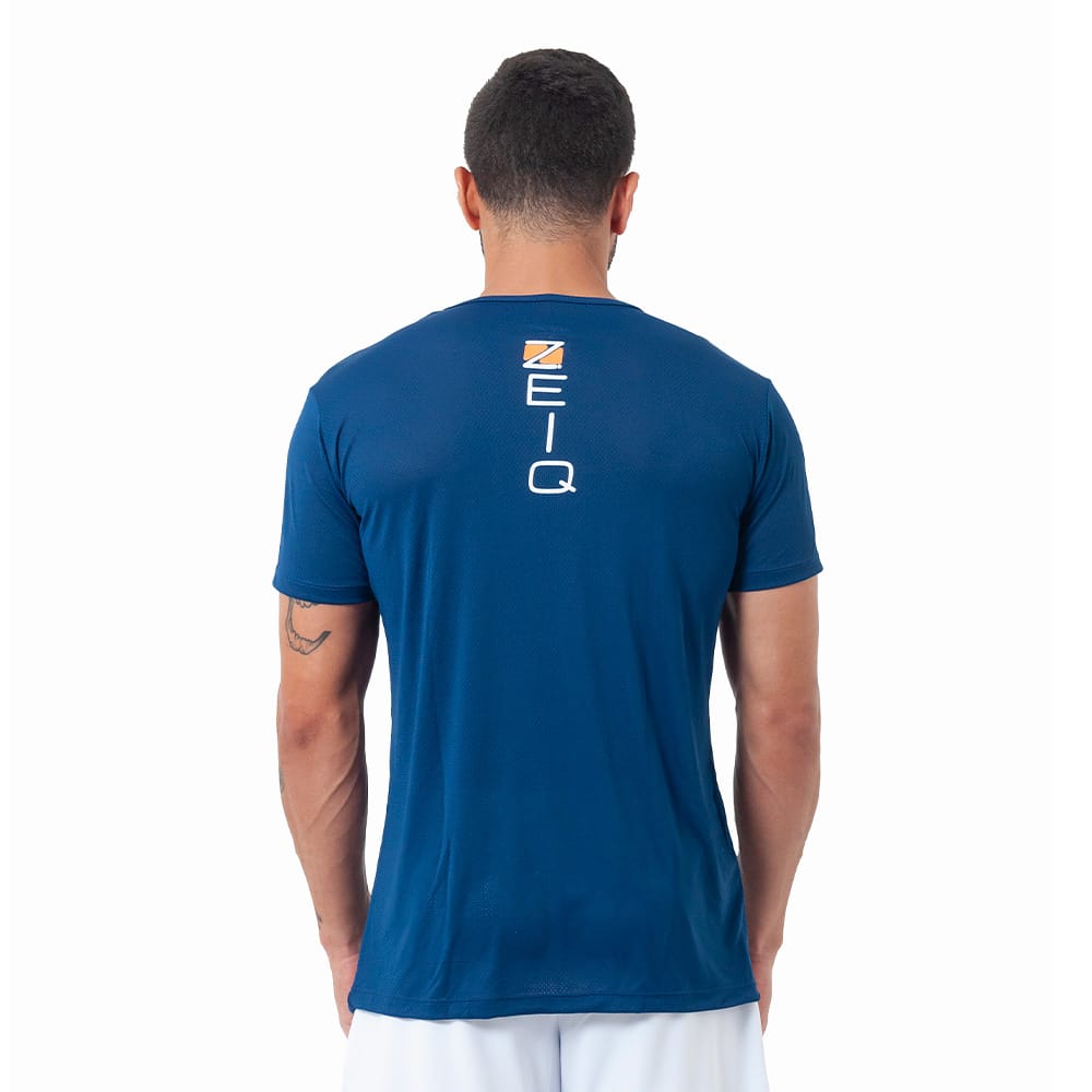 Camiseta Esportiva Slim Dry Zeiq Azul Marinho - Logo Branco e Laranja