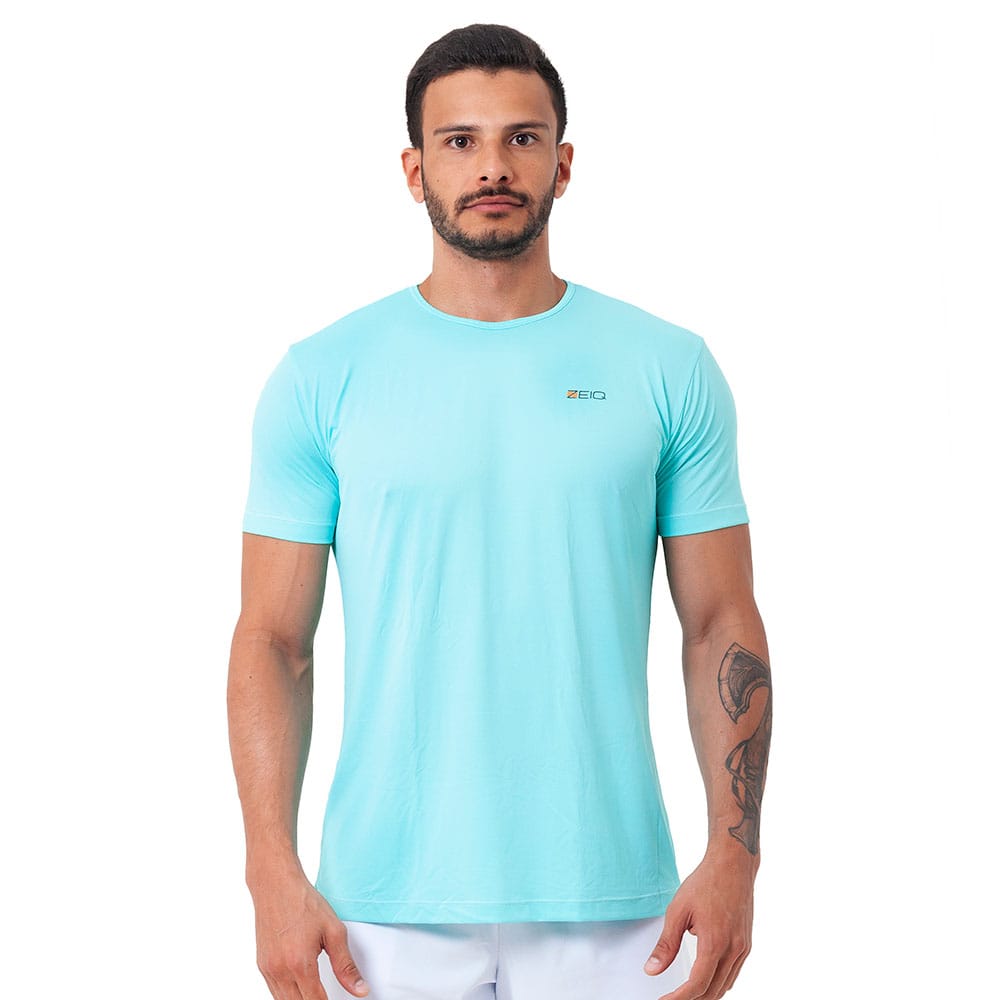 Camiseta Esportiva Slim Zeiq Verde Água - Logo Preto e Laranja