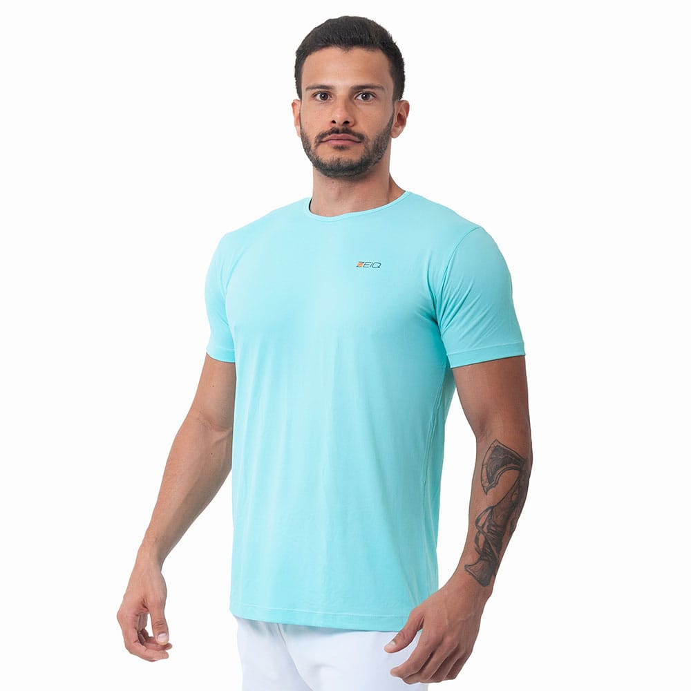 Camiseta Esportiva Slim Zeiq Verde Água - Logo Preto e Laranja