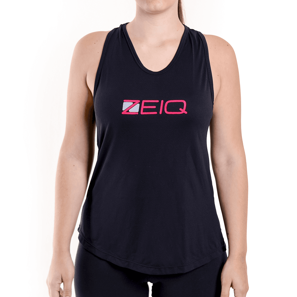 Regata Esportiva Feminina Zeiq Preta - Logo Rosa e Branco